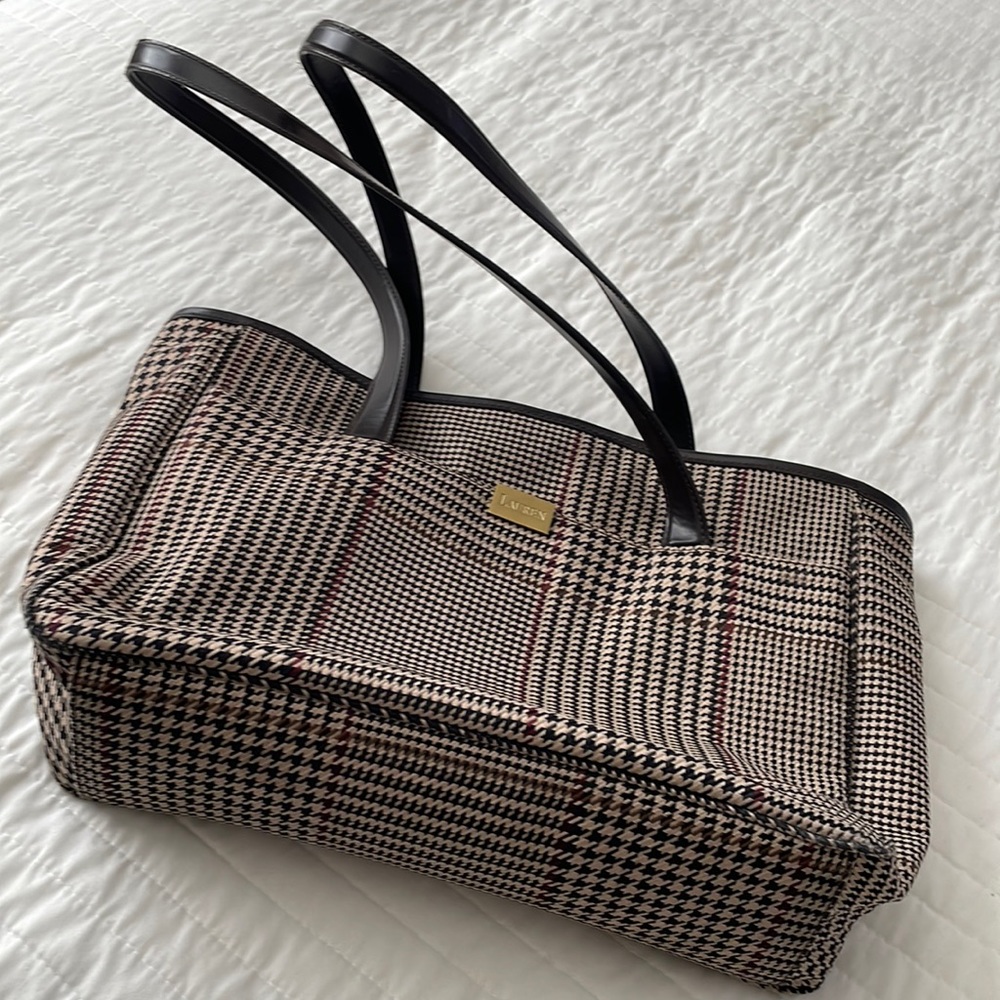 Vintage RALPH LAUREN Houndstooth Plaid Canvas Bag